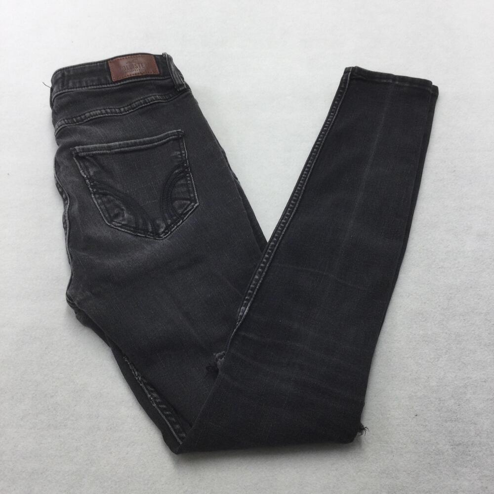 Hollister High-Rise Super Skinny Jeans Juniors 3R Charcoal Wash Distressed